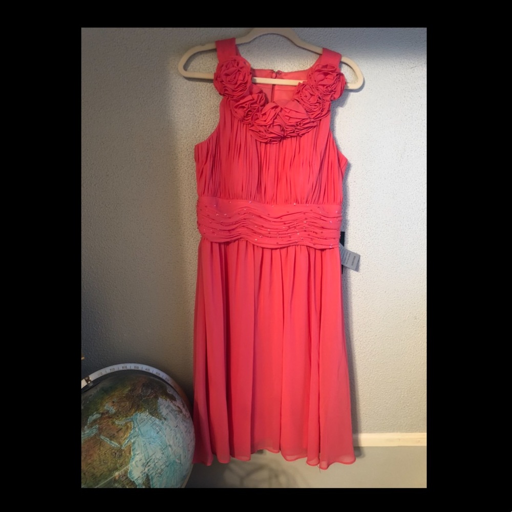 JS Boutique coral pink formal dress with flowers & sparkles